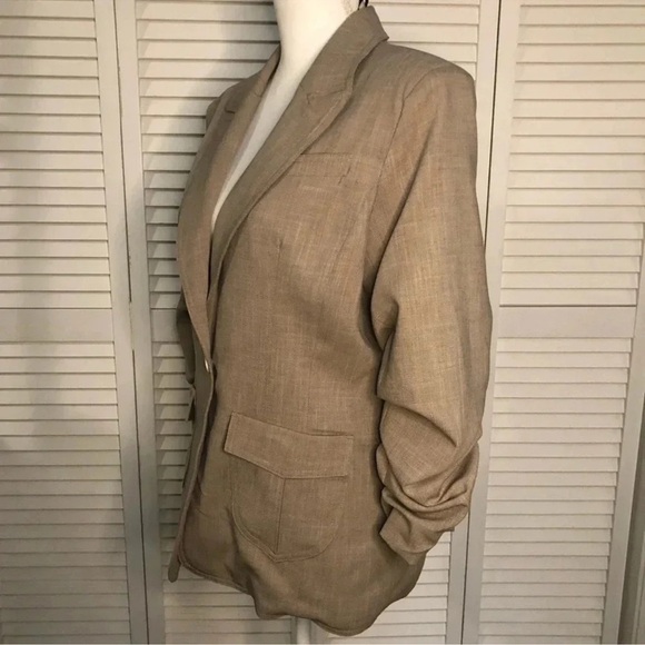 Democracy Tan Blazer with Notched Lapels and Ruched Sleeves - Picture 3 of 9